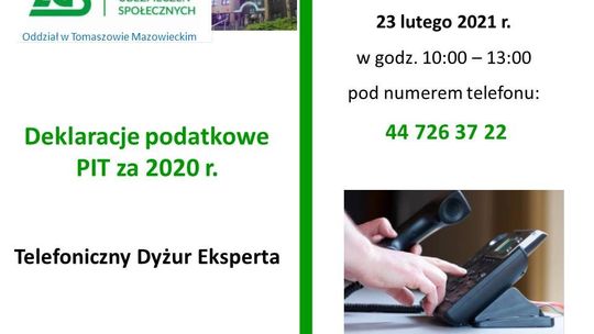 Telefoniczny dyżur eksperta ZUS - Deklaracje podatkowe PIT za 2020 