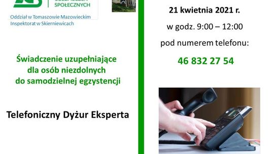 Telefoniczny dyżur eksperta ZUS - Zasady nabywania prawa do świadczenia uzupełniającego dla osób niezdolnych do samodzielnej egzystencji 