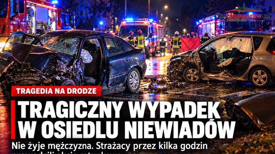 Tragiczny wypadek w Osiedlu Niewiadów. Nie żyje 38-letni kierowca. Strażacy walczyli o życie poszkodowanych