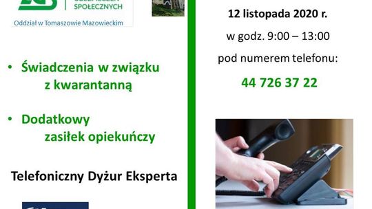 W czwartek, 12 listopada 2020 roku, kolejny dyżur telefoniczny eksperta ZUS