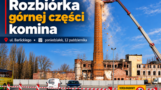 W poniedziałek rozbiorą górną część komina dawnej Fabryki Piescha. Część parkingu zostanie zamknięta