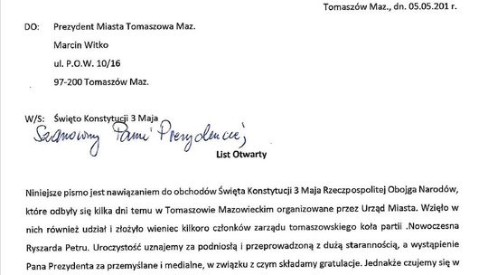 W sprawie obchodów Święta 3-go Maja