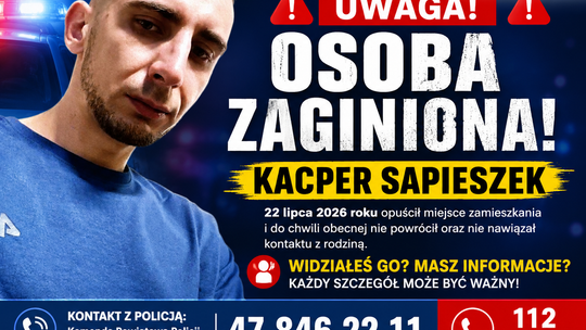 Zaginął Kacper Sapieszek. Policja i rodzina proszą o pomoc