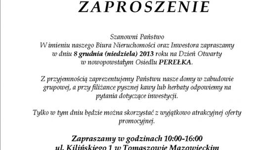 ZAPROSZENIE NA DZIEŃ OTWARTY OSIEDLA PEREŁKA