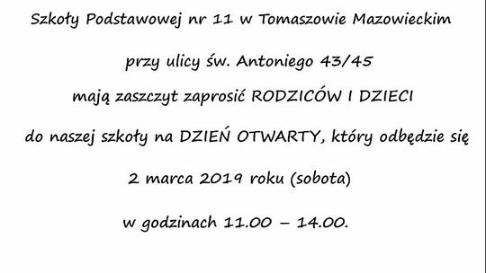 Zaproszenie na Dzień Otwarty Szkoły Podstawowej nr 11
