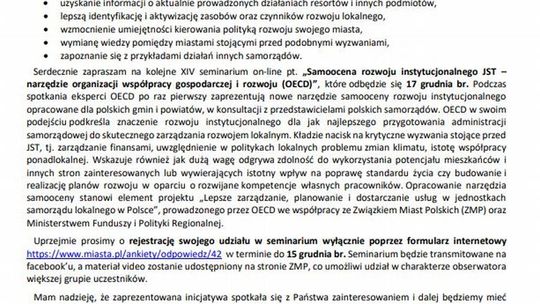 Zaproszenie na XIV seminarium Forum Rozwoju Lokalnego