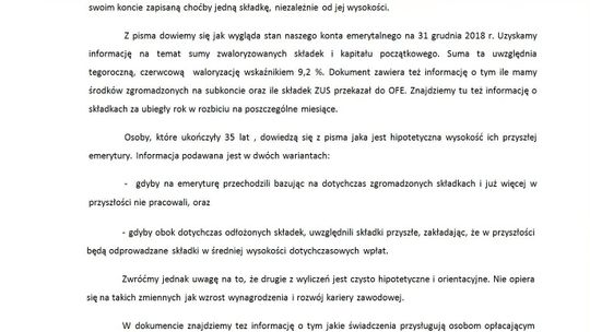 ZUS wyśle informacje o stanie konta ubezpieczonego i wysokości hipotetycznej emerytury