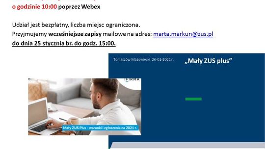 ZUS zaprasza na bezpłatne szkolenie on-line - Mały ZUS plus - nowe zasady ustalania podstawy wymiaru składek