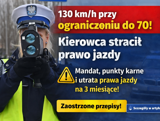 130 km/h przy ograniczeniu do 70. 48-latek stracił prawo jazdy