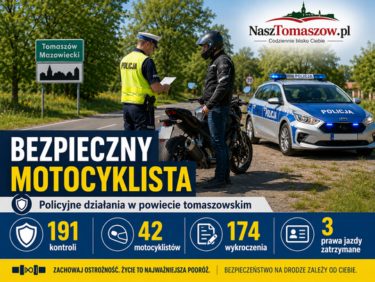 191 kontroli, 174 wykroczenia i 3 utracone prawa jazdy. Policyjna akcja „Bezpieczny motocyklista” w powiecie tomaszowskim