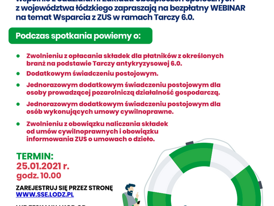 25 stycznia ZUS i ŁSSE zapraszają na WEBINAR – Wsparcie w ramach Tarczy 6.0