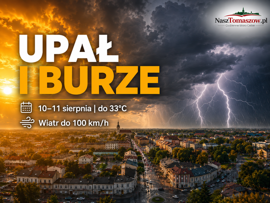 33 stopnie, potem grad i wiatr do 80 km/h. IMGW ostrzega Tomaszów i powiat