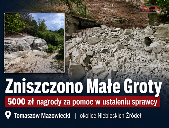 5000 zł nagrody za pomoc w ustaleniu sprawcy zniszczenia Małych Grot. Nad Pilicą runął fragment lokalnej pamięci