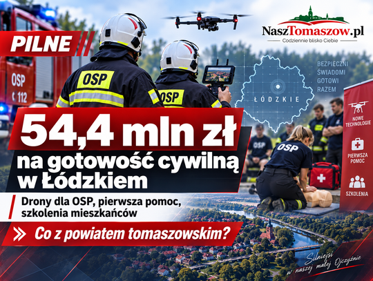 54,4 mln zł na gotowość cywilną w Łódzkiem. Drony, pierwsza pomoc i szkolenia mieszkańców. Co z powiatem tomaszowskim?