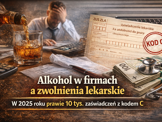 Alkohol w firmach a zwolnienia lekarskie. W 2025 roku lekarze wystawili prawie 10 tys. zaświadczeń z kodem C