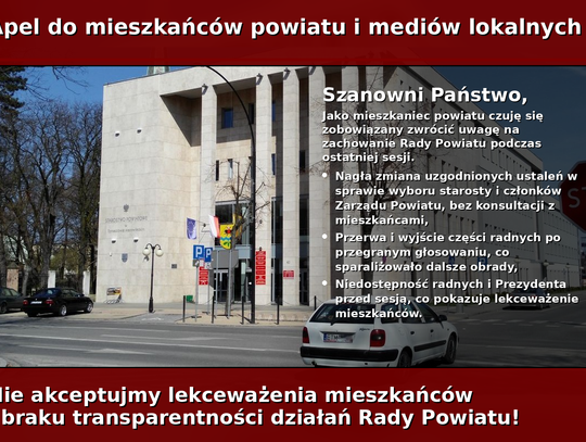Apel do mieszkańców powiatu i mediów lokalnych