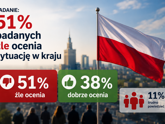 Badanie: 51 proc. badanych źle ocenia sytuację w kraju, 38 proc. - dobrze
