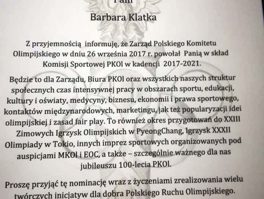 Barbara Klatka ponownie w Komisji Sportowej PKOl