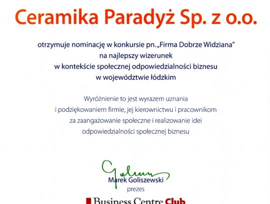 Ceramika Paradyż dobrze widziana