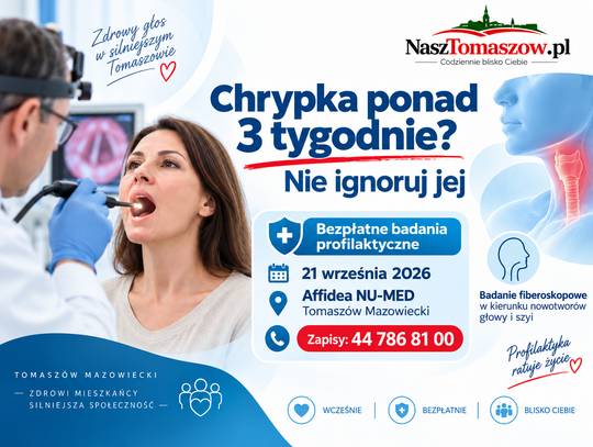 Chrypka trwa ponad trzy tygodnie? Nie lekceważ. W Tomaszowie bezpłatne badania onkologiczne