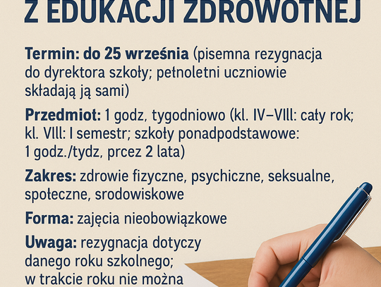 Do 25 września można wypisać dziecko z edukacji zdrowotnej