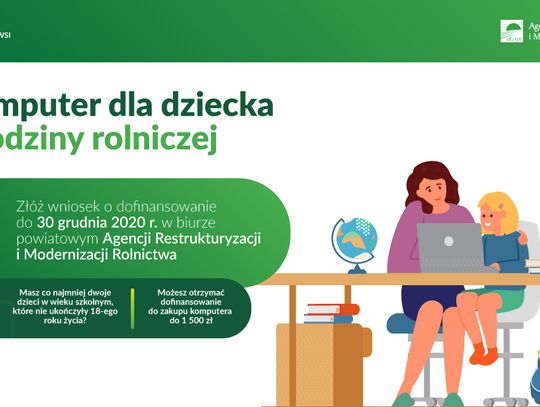 Dofinansowanie zakupu komputera dla dziecka z rodziny rolniczej