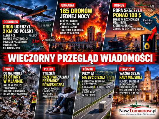 Dron uderzył 2 km od Polski. Kijów i Dnipro pod ostrzałem, ropa skoczyła ponad 108 dolarów. Tomaszów przed ważną sesją