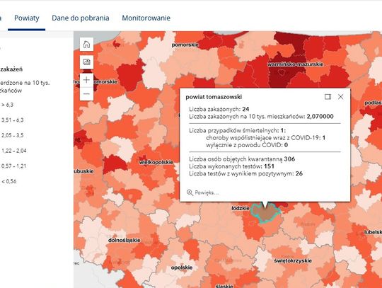 Duży wzrost liczby zachorowań. Duża liczba zgonów