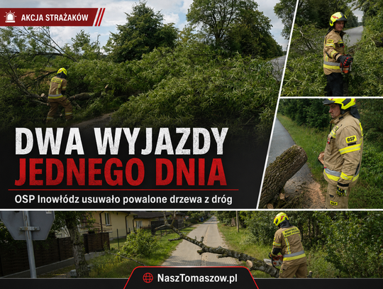 Dwa wyjazdy jednego dnia. Strażacy z OSP Inowłódz usuwali powalone drzewa z dróg