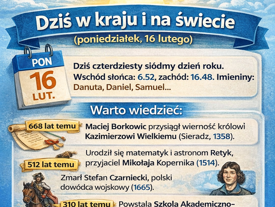 Dziś w kraju i na świecie (poniedziałek, 16 lutego)