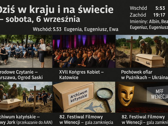 Dziś w kraju i na świecie (sobota, 6 września)
