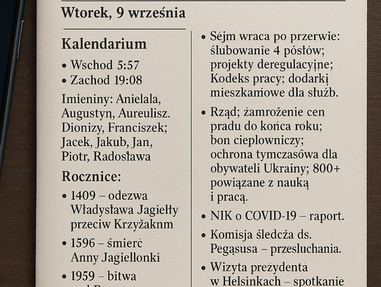 Dziś w kraju i na świecie (wtorek, 9 września)