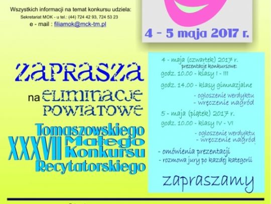 Eliminacje powiatowe XXXVII Małego Tomaszowskiego Konkursu Recytatorskiego