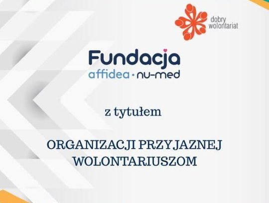 Fundacja Nu-Med otrzymała tytuł ORGANIZACJI PRZYJAZNEJ WOLONTARIUSZOM!