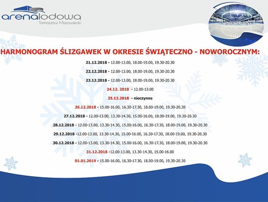 Harmonogram ślizgawek w Arenie Lodowej