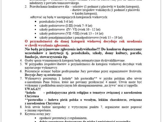 II LO zaprasza do udziału w X Tomaszowskim Festiwalu Kolęd i Pastorałek – on-line