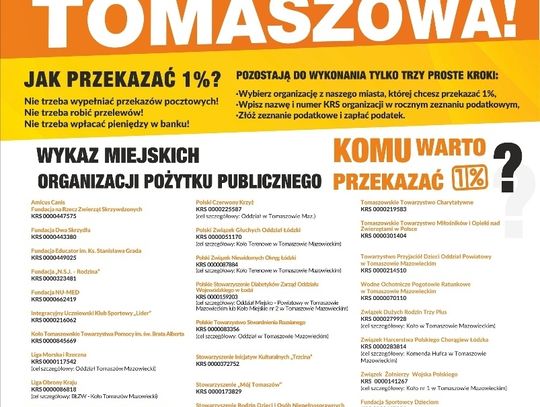 IX edycja kampanii społecznej „A gdy nadchodzi pora PIT-owa, wpisz 1% dla Tomaszowa”