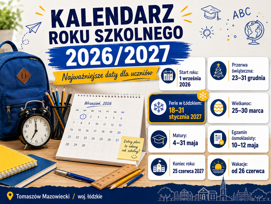 Kalendarz roku szkolnego 2026/2027. Kiedy ferie, egzaminy i wakacje? Ważne daty dla uczniów z Tomaszowa