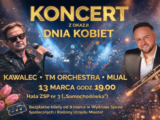 Koncert z okazji Dnia Kobiet w Tomaszowie Mazowieckim. Na scenie Jacek Kawalec, TM Orchestra i Mateusz Mijal