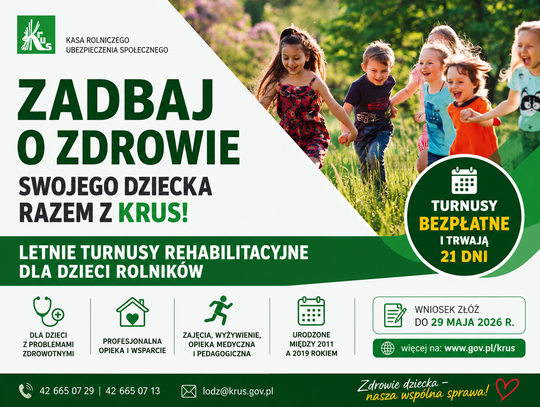 KRUS zaprasza na bezpłatne letnie turnusy rehabilitacyjne dla dzieci rolników