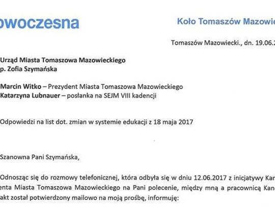 Listy od .N - raz jeszcze o systemie szkół w Tomaszowie Mazowieckim