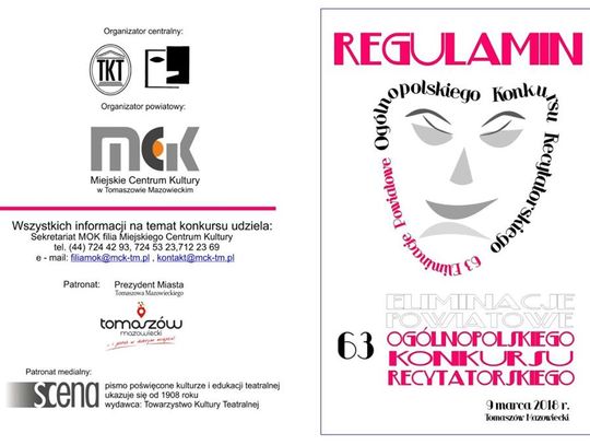 MCK zaprasza na eliminacje powiatowe 63. Ogólnopolskiego Konkursu Recytatorskiego