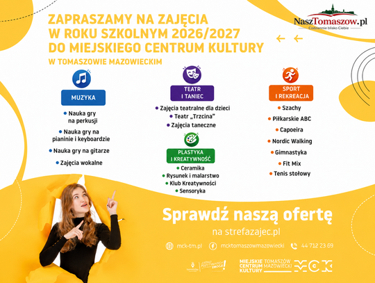 MCK zaprasza na zajęcia w roku szkolnym 2026/2027. Muzyka, teatr, taniec, plastyka i sport
