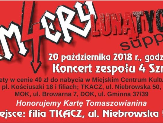 Miejskie Centrum Kultury zaprasza na koncert grupy 4 Szmery i Lunatyków