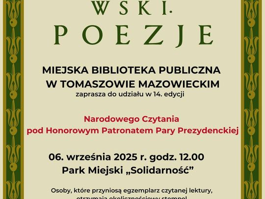 Narodowe Czytanie w Tomaszowie – wspólne odkrywanie Jana Kochanowskiego Narodowe Czytanie w Tomaszowie – wspólne odkrywanie Jana Kochanowskiego