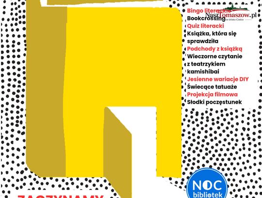 Noc Bibliotek w Tomaszowie. Podchody z książką i zabawa dla dzieci już 16 października