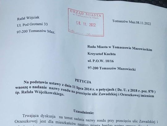 Nowa propozycja dla nazwy ronda. Tym razem Rafał Wójcikowski