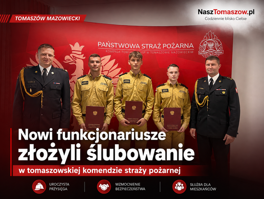 Nowi funkcjonariusze złożyli ślubowanie w tomaszowskiej komendzie straży pożarnej