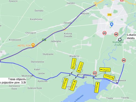 Objazd dla samochodów ciężarowych w związku z awarią mostu przy ul. Modrzewskiego