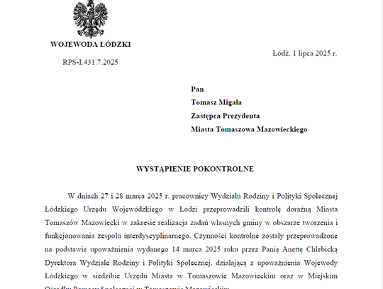 Kontrola Zespołu Interdyscyplinarnego w Tomaszowie Mazowieckim – wyniki, nieprawidłowości i zalecenia